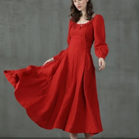 Linennaive Ylang 15 Maxi Lace Up Linen Dress S - Picture 1 of 16